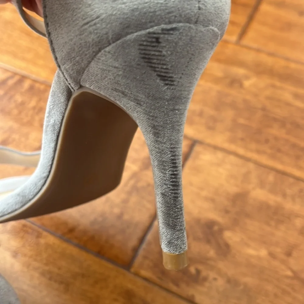 LULUS Chloe Grey Ankle Strap Heels Size 7
